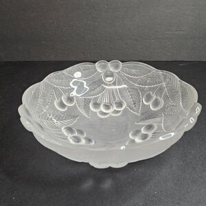 Vtg Mikasa Frosted Glass Bountiful Cherries Serving Bowl 9" x 3"